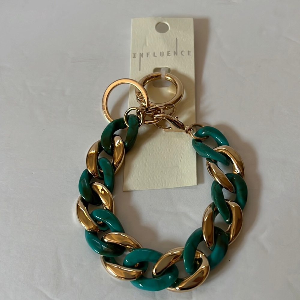 Turquoise & Gold Tone Acetate Influence Key Ring